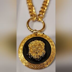 House of Harlow 1960 Black Gold Lion Head Chain Necklace 18